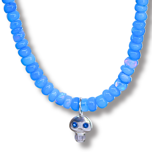 Blue Opal Skull Necklace