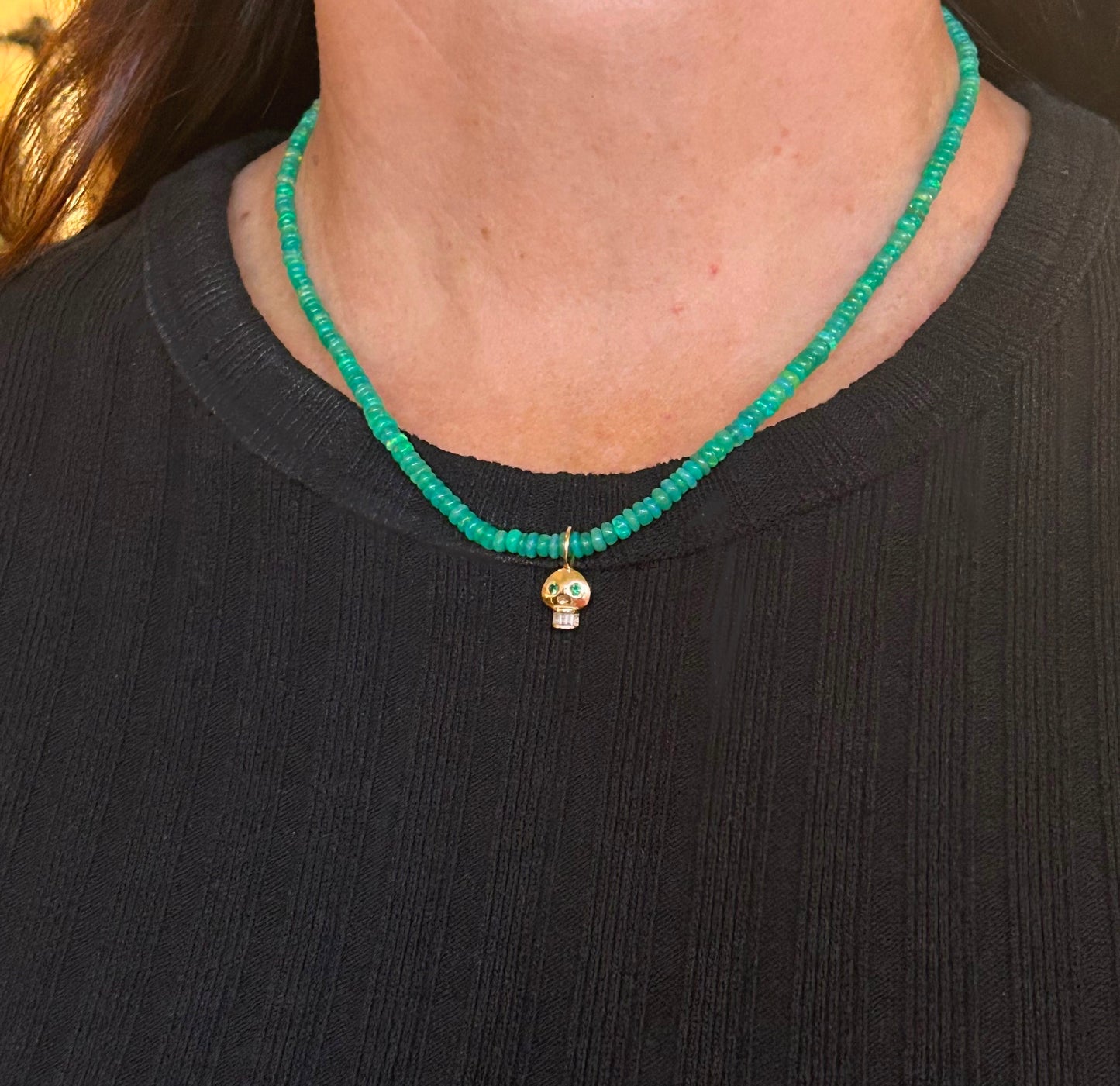 Green Opal Skull Necklace