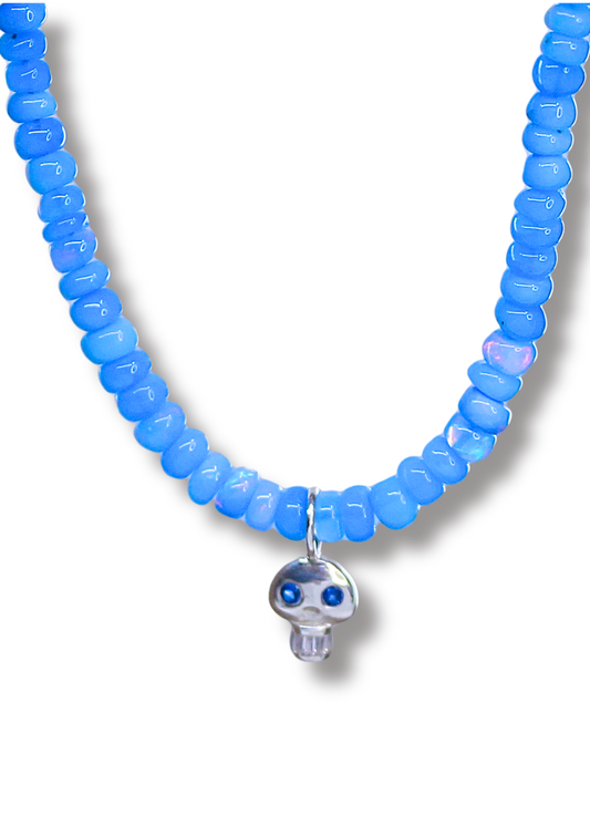 Blue Opal Skull Necklace