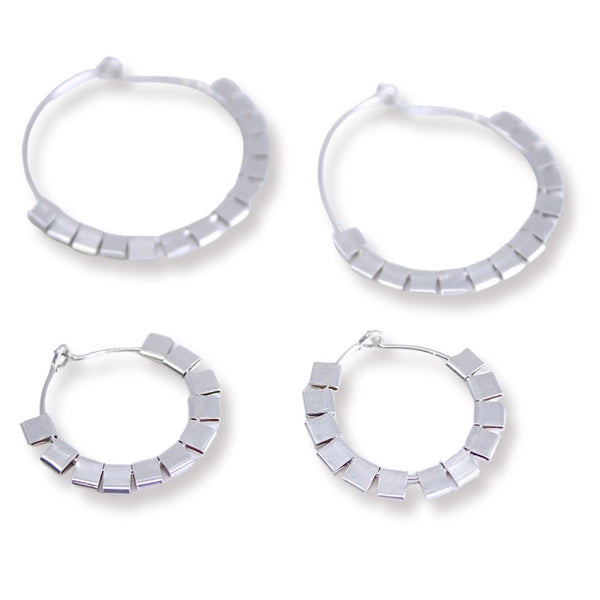 Large Silver Cubist  Hoops