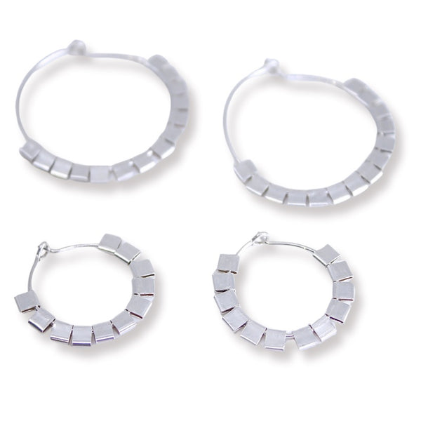 Small Silver Cubist  Hoops