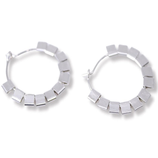 Cubist silver hoops small