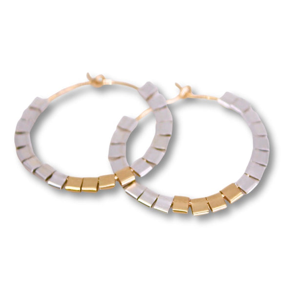 Two Tone Large Cubist  Hoops