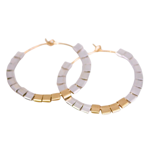 Two Tone Large Cubist  Hoops