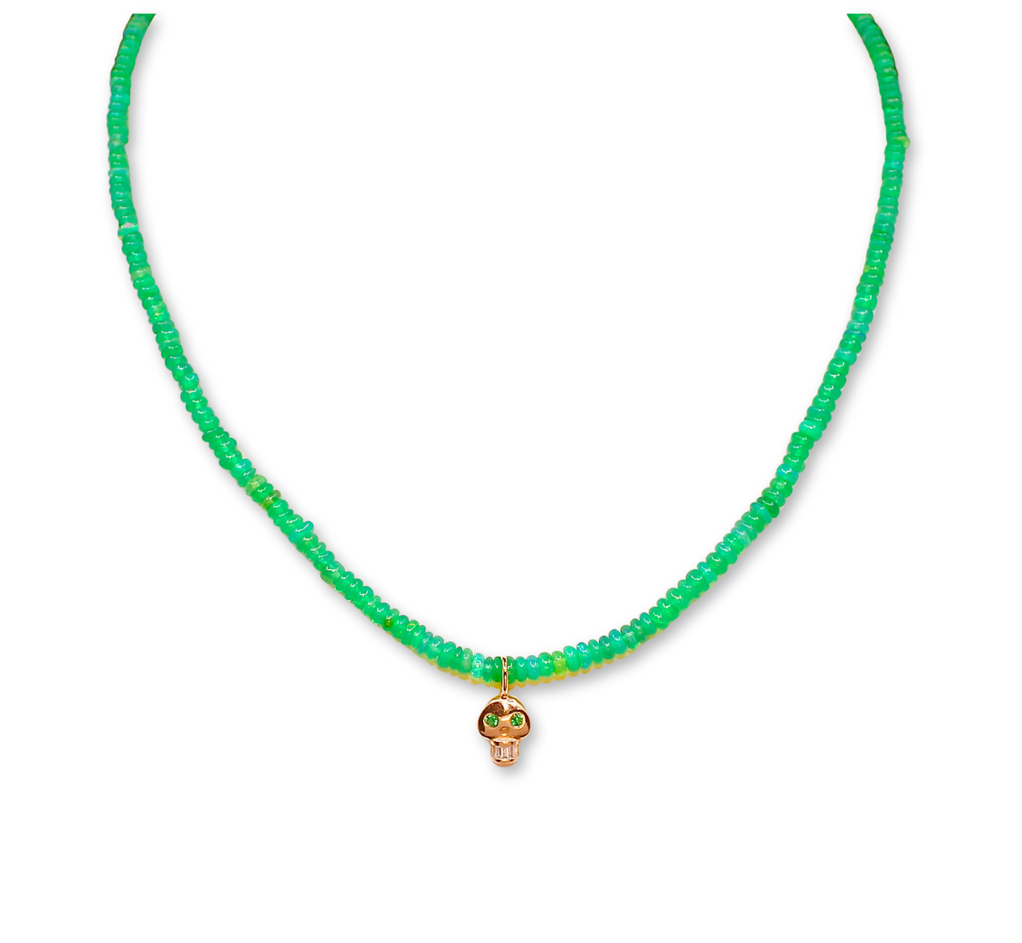 Green Opal Skull Necklace