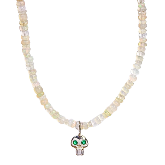 White Opal Skull Necklace