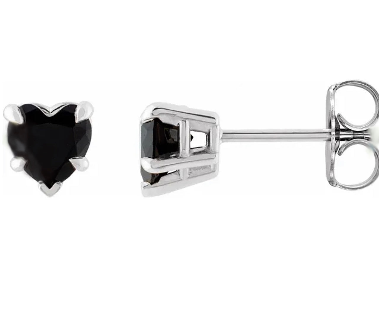 White Gold Onyx Heart Earrings