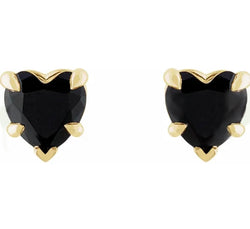 Yellow Gold Onyx Heart Earrings