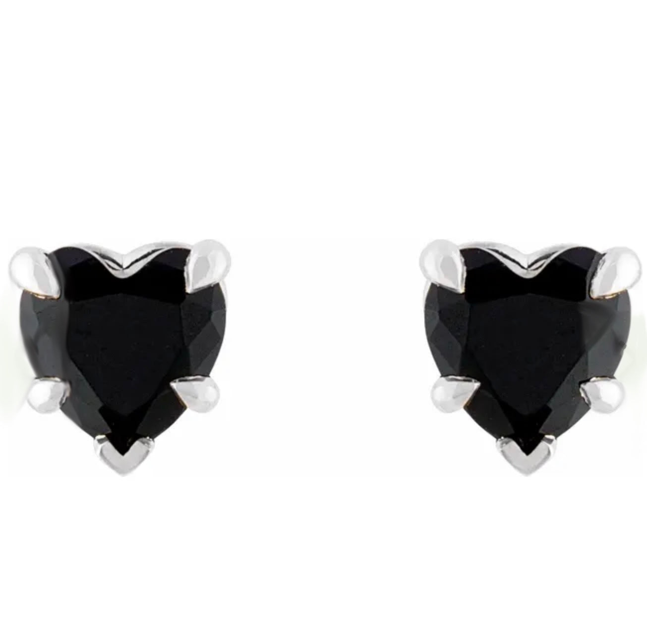 White Gold Onyx Heart Earrings