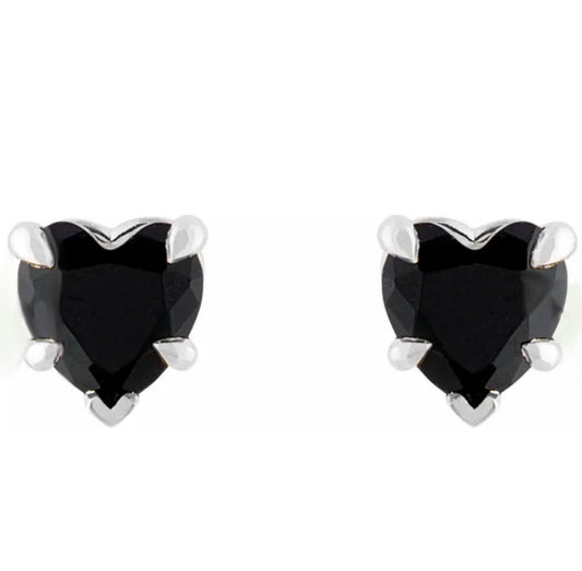 White Gold Onyx Heart Earrings